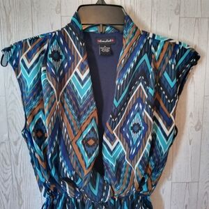 Love 4 Luck Dress in Blue and Brown Mini Women's Size M Southwestern